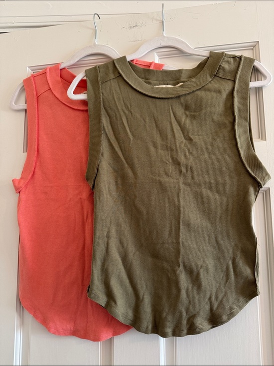 We The Free Tops - We The Free Kate Tank Top BUNDLE in Olive Green and Coral Cotton